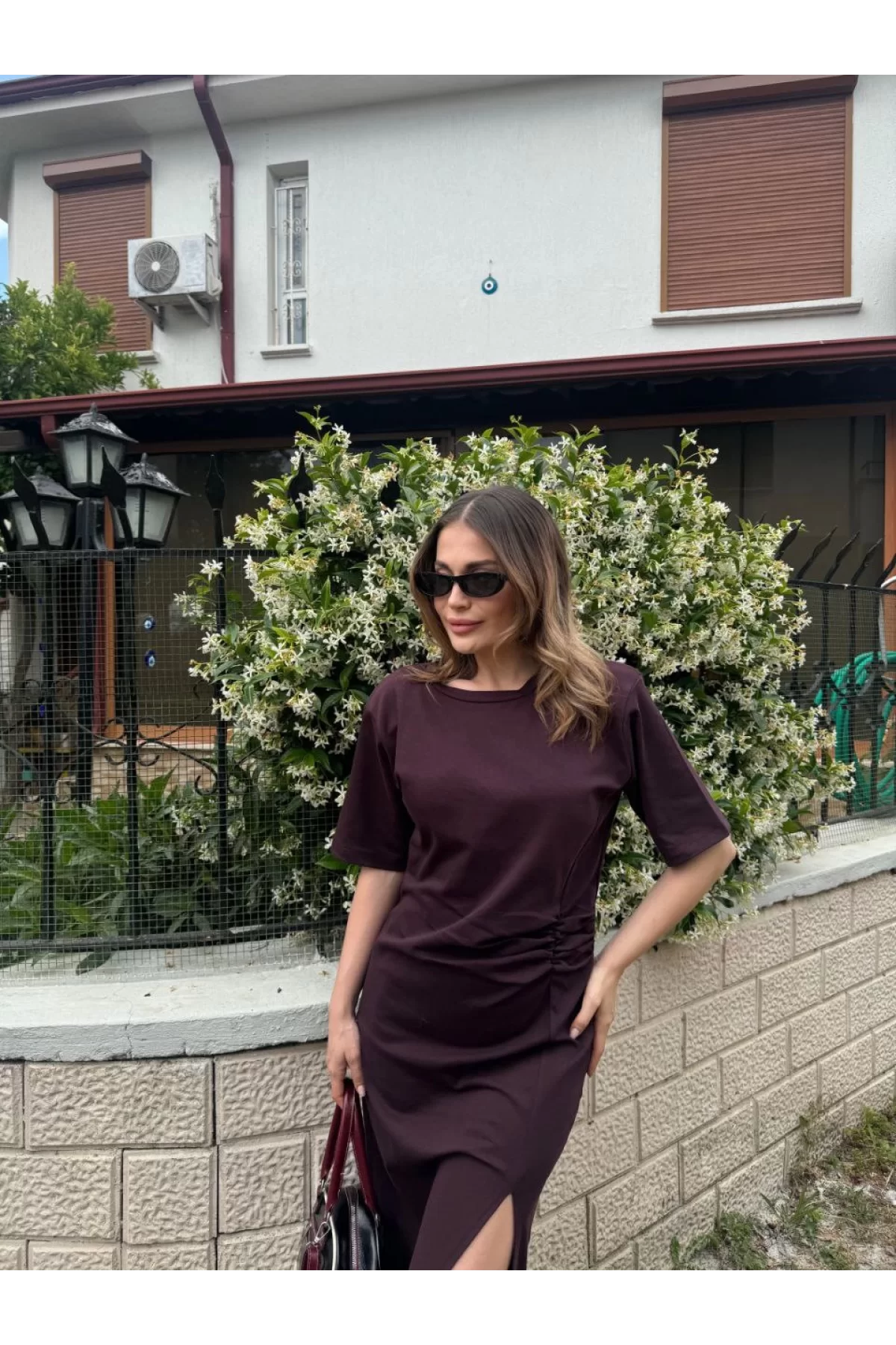 Modern Series - Yandan Yırtmaçlı Kısa Kollu Elbise