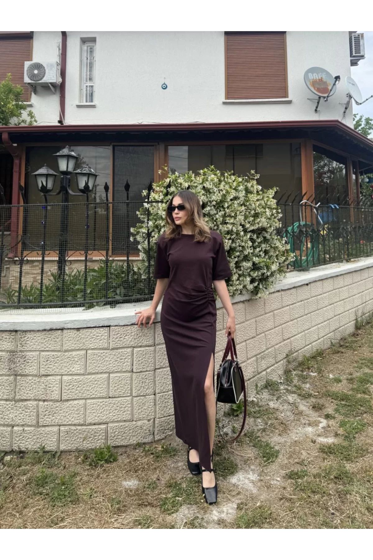 Modern Series - Yandan Yırtmaçlı Kısa Kollu Elbise