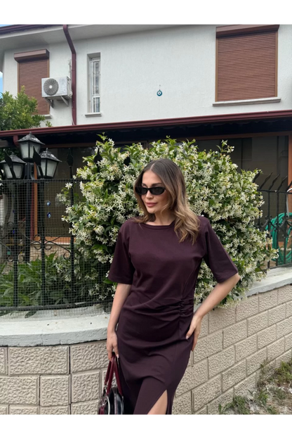 Modern Series - Yandan Yırtmaçlı Kısa Kollu Elbise