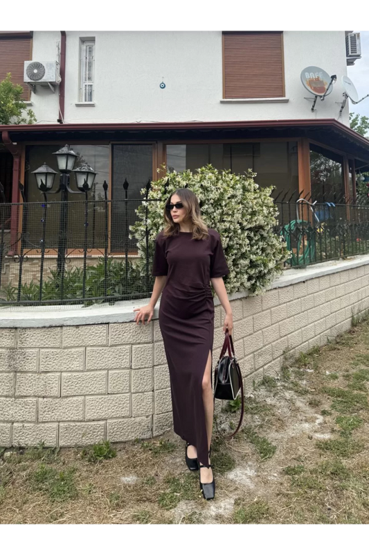 Modern Series - Yandan Yırtmaçlı Kısa Kollu Elbise